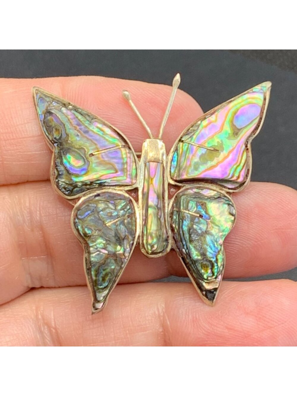 Abalone & Sterling Silver 925 Inlay Butterfly Brooch Size 1.5" x 1.5" Length